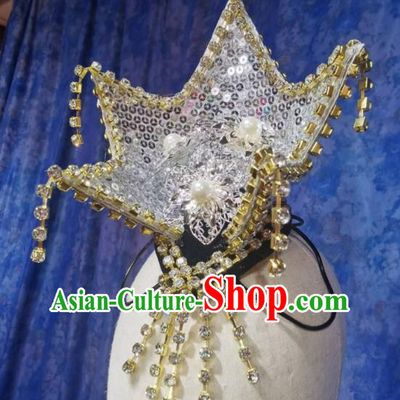 Handmade Korean Dance Silvery Headpiece Chinese Classical Dance Hair Jewelry Top Stage Performance Headwear