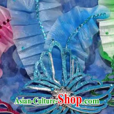 Chinese Spring Festival Gala Opening Dance Hair Jewelry Top Stage Performance Headwear Handmade Yangko Dance Blue Leaf Headpiece