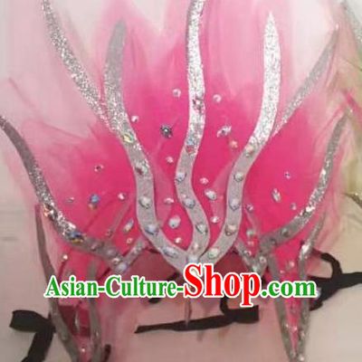 Top Stage Performance Headwear Handmade Modern Dance Pink Fire Headpiece Chinese Spring Festival Gala Opening Dance Hair Jewelry