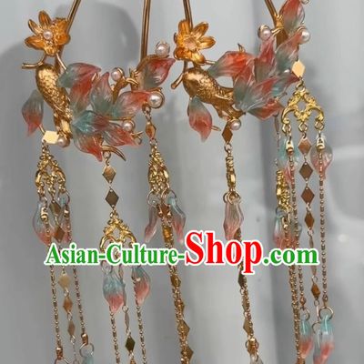 Traditional Ming Dynasty Carp Tassel Hair Clips Chinese Hanfu Hair Jewelries Ancient China Princess Hairpins