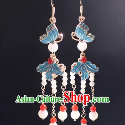 Ancient China Empress Earrings Traditional Ming Dynasty Cloisonn Butterfly Eardrops Chinese Hanfu Tassel Ear Jewelries
