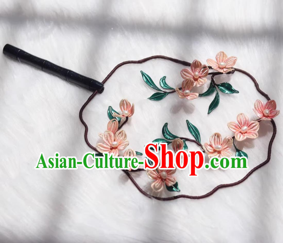 Traditional Classical Peach Blossom Round Fan Chinese Hanfu Photography Prop Handmade Silk Palace Fan Traditional Classical Peach Blossom Round Fan Chinese Hanfu Photography Prop Handmade Silk Palace Fan