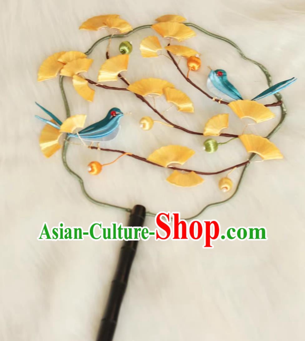 Handmade Silk Ginkgo Leaf Palace Fan Traditional Classical Round Fan Chinese Hanfu Photography Prop Handmade Silk Ginkgo Leaf Palace Fan Traditional Classical Round Fan Chinese Hanfu Photography Prop
