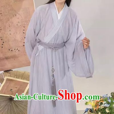 Ancient China Young Man Clothing Traditional Male Hanfu Chinese Song Dynasty Scholar Grey Long Robe