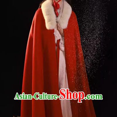 Ancient China Royal Prince Clothing China Traditional Male Hanfu Winter Cape Chinese Ming Dynasty Childe Jia Baoyu Red Cloak