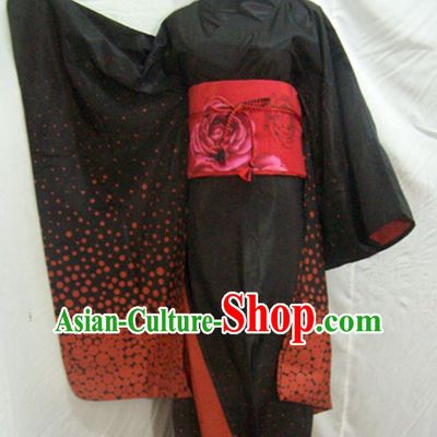 Japan Traditional Black Furisode Kimono Japanese National Clothing Women Formal Attire