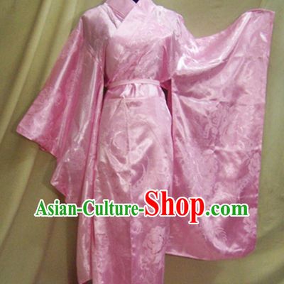 Traditional Pink Furisode Kimono Japanese National Clothing Japan Women Formal Costume