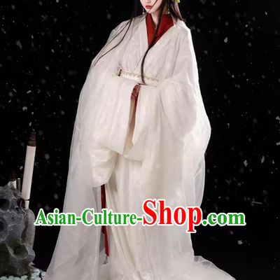 Traditional Hanfu Warring States Robe Ancient China Court Woman White Lace Dress Chinese Travel Photography Princess Clothing