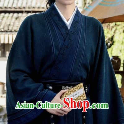 Traditional Male Hanfu Chinese TV Series Blossoms in Adversity Prince Gu Yan Xi Costume Ancient China Hero Dark Blue Clothing