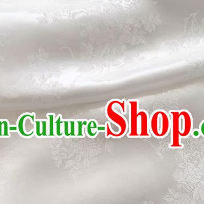 White Chinese Qipao Mulberry Silk Cloth Classical Flowers Pattern Jacquard Material China Traditional Design Fabric