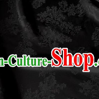 Black China Traditional Design Fabric Chinese Qipao Mulberry Silk Cloth Classical Flowers Pattern Jacquard Material
