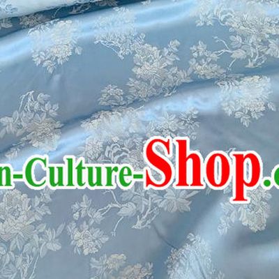 Blue China Classical Flowers Pattern Jacquard Material Traditional Design Fabric Chinese Qipao Mulberry Silk Cloth