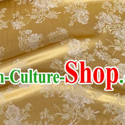Golden Chinese Cheongsam Mulberry Silk Cloth China Classical Flowers Pattern Jacquard Material Traditional Design Fabric
