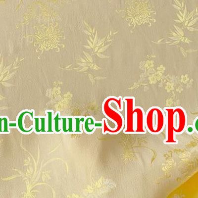 Light Yellow China Classical Plum Blossoms Orchid Bamboo Chrysanthemum Pattern Jacquard Material Chinese Traditional Qipao Fabric Cheongsam Mulberry Silk Cloth