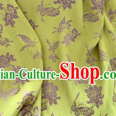 Yellow China Mulberry Silk Cloth Chinese Classical Butterfly Love Peony Pattern Jacquard Material Traditional Cheongsam Fabric