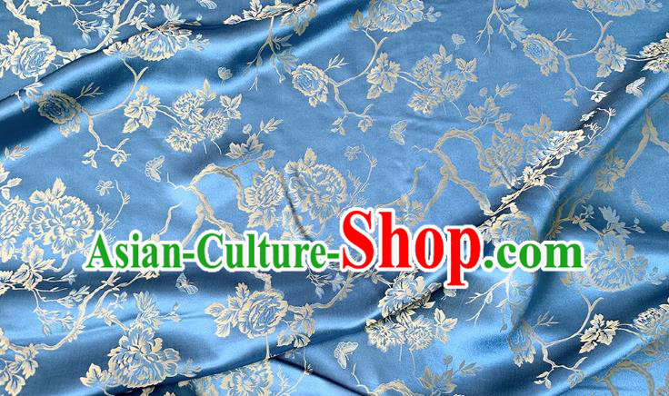 Blue China Traditional Cheongsam Fabric Mulberry Silk Cloth Chinese Classical Peony Pattern Jacquard Material Blue China Traditional Cheongsam Fabric Mulberry Silk Cloth Chinese Classical Peony Pattern Jacquard Material