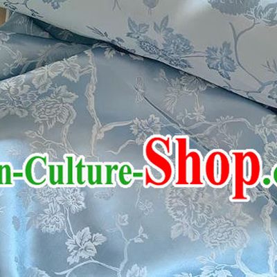 Blue Chinese Classical Peony Pattern Jacquard Material China Traditional Cheongsam Fabric Mulberry Silk Cloth