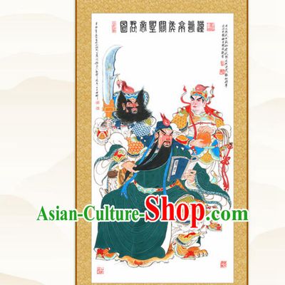 Guan Gong Night Reading Painting Guan Ping Zhou Cang Figure Painting Guan Sheng God Painting Silk Scroll