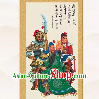 China Guan Sheng God Painting Silk Scroll Guan Gong Night Reading Painting Guan Ping Zhou Cang Figure Painting