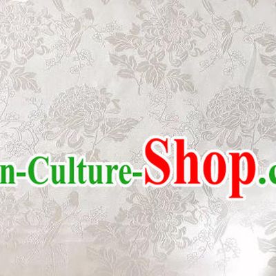 White Chinese Mulberry Silk Cloth Classical Chrysanthemum Pattern Jacquard Satin Material China Traditional Cheongsam Fabric