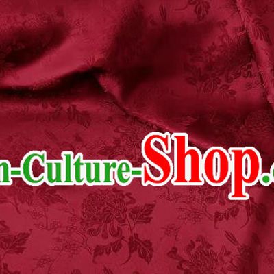 Wine Red China Traditional Cheongsam Fabric Chinese Mulberry Silk Cloth Classical Chrysanthemum Pattern Jacquard Satin Material