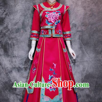 China Xibe National Minority Wedding Red Shirt and Skirt Chinese Belem Dance Costume Sibo Ethnic Woman Clothing
