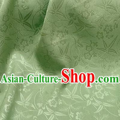Green China Mulberry Silk Cloth Chinese Classical Plum Bamboo Leaf Pattern Jacquard Material Traditional Cheongsam Fabric