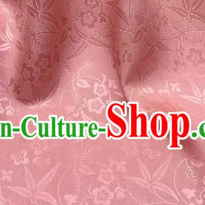 Pink China Traditional Cheongsam Fabric Mulberry Silk Cloth Chinese Classical Plum Bamboo Leaf Pattern Jacquard Material