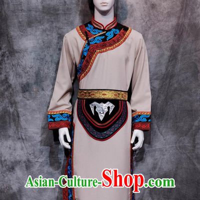 China Stage Show Costume Qiang Ethnic Male Clothing Chinese Si Chuan National Minority Outfit