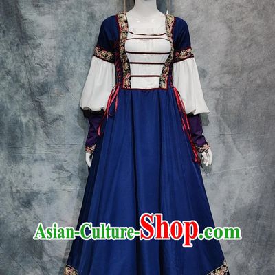 China Traditional Dance Costume Chinese Russian Ethnic Woman Festival Clothing Xinjiang National Minority Stage Performance Blue Dress