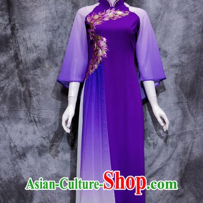 Traditional Guangxi Travel March 3rd Festival Purple Dress Chinese Ethnic Dance Costume China Jing National Minority Woman Clothing