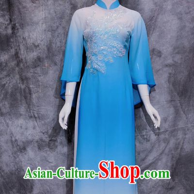 China Jing National Minority Woman Clothing Traditional Guangxi Travel March 3rd Festival Blue Aodai Dress Chinese Ethnic Dance Costume