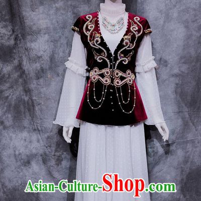 Chinese Hazak Ethnic Dance Costume China Kazak National Minority Woman Clothing Traditional Xinjiang Travel Dress