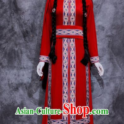 China Tajik National Minority Woman Clothing Traditional Xinjiang Travel Red Dress Chinese Tayikos Ethnic Dance Costume