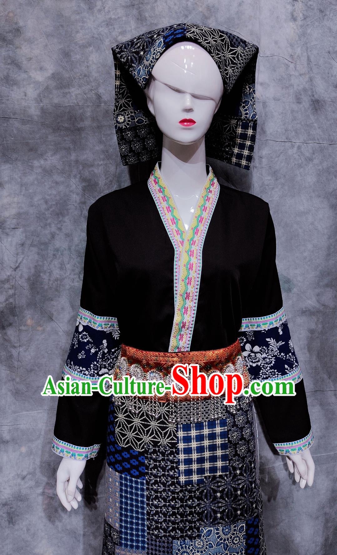 Chinese Kelao Ethnic Dance Costume China Gelo National Minority Woman Clothing Traditional Guizhou Travel Black Outfit Chinese Kelao Ethnic Dance Costume China Gelo National Minority Woman Clothing Traditional Guizhou Travel Black Outfit