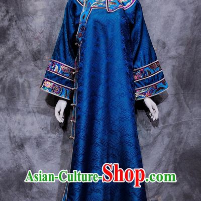 China Daur National Minority Woman Clothing Traditional Inner Mongolia Travel Blue Dress Chinese Evenki Ethnic Dance Costume