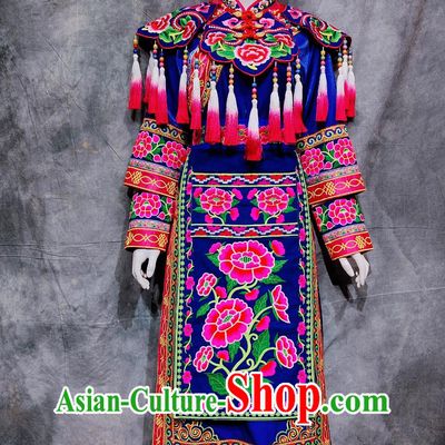 China Qiang National Minority Woman Clothing Traditional Sichuan A Ba Festival Dress Chinese Ethnic Dance Performance Costume