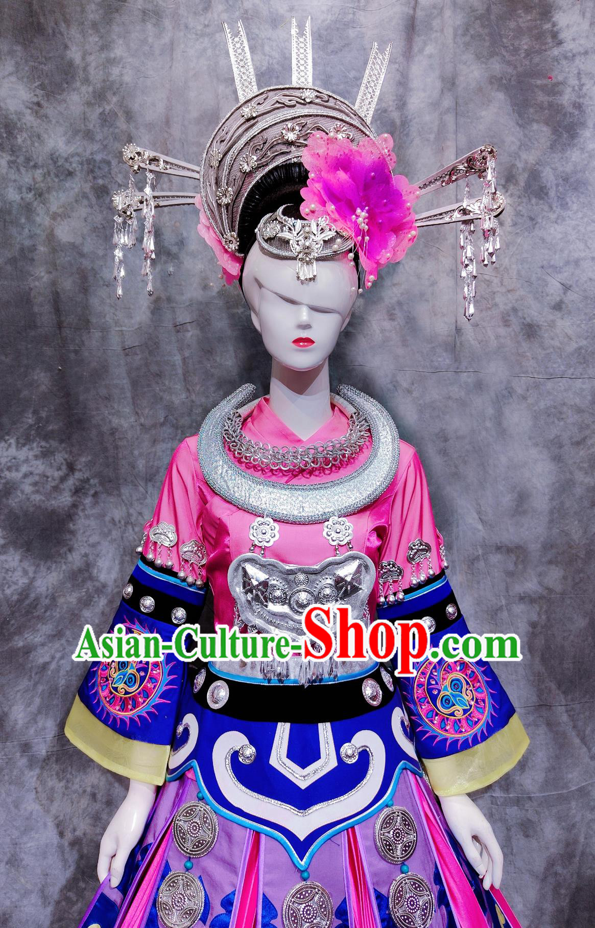 Chinese Hmong Ethnic Dance Costume China Miao National Minority Woman Clothing Traditional Festival Attire Pink Dress Chinese Hmong Ethnic Dance Costume China Miao National Minority Woman Clothing Traditional Festival Attire Pink Dress