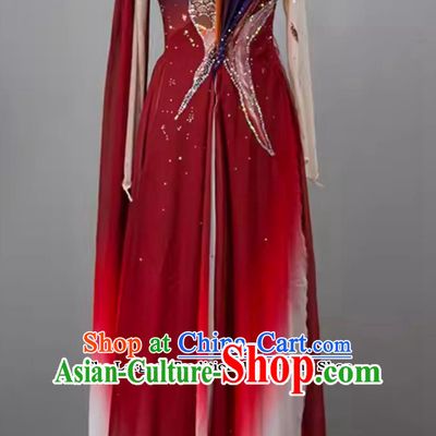 Chinese Tao Li Cup Dance Contest Program Yi Hong Zhuang Replica Costume China Classical Dance Red Dress