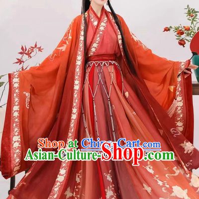 Traditional Wedding Clothing Chinese Jin Dynasty Bride Red Dress Ancient China Princess Costume