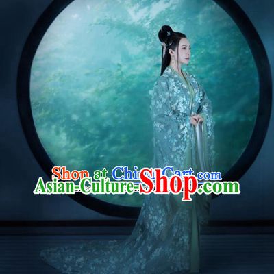 Chinese Han Dynasty Royal Princess Blue Dress Ancient China Empress Costume Traditional Hanfu Clothing