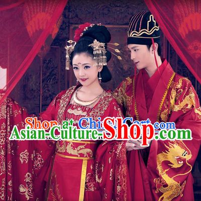 Ancient China Clothing Traditional Hanfu Wedding Clothing Chinese Ming Dynasty Bride and Groom Costumes Complete Set