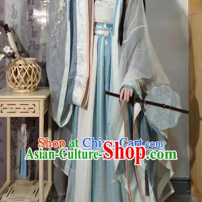 Ancient China Song Dynasty Palace Princess Costumes Chinese Traditional Blue Hanfu