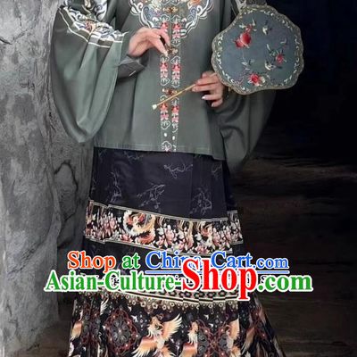 Ancient China Ming Dynasty Palace Princess Costumes Chinese Traditional Hanfu Green Blouse and Black Skirt