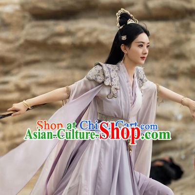 Chinese TV Series The Legend Of Shen Li Female General Clothing Ancient China Swordswoman Lilac Garment Costume