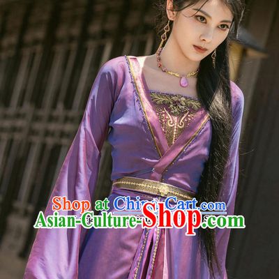 Ancient China Swordswoman Purple Garment Costume Chinese TV Series The Legend Of Shen Li Madam Jin Niang Zi Clothing