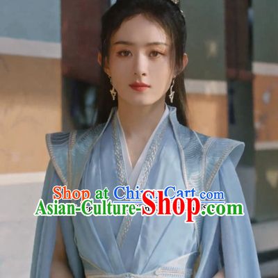 Chinese TV Series The Legend Of Shen Li Swordswoman Blue Clothing Ancient China Female General Garment Costume
