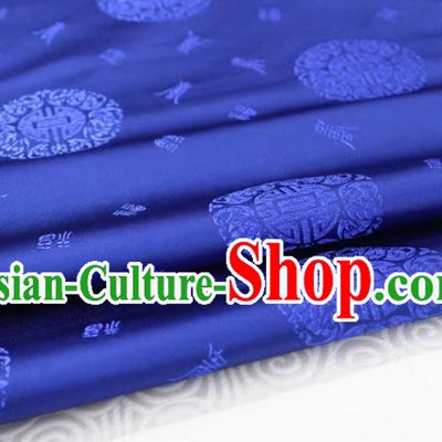 Chinese Classical Longevity Pattern Design Royal Blue Brocade Fabric Traditional Tang Suit Satin Drapery Silk Material