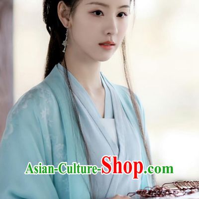 Chinese TV Series The Legend of Heros Mistress Huang Feng Heng Clothing Ancient China Swordswoman Blue Dresses