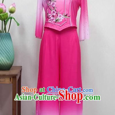 Chinese Folk Dance Jiaozhou Yangko Costume Women Group Performance Pink Outfit China Yangge Dance Clothing